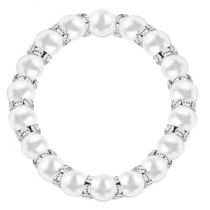 Náramek 4297-1 s bílými umělými perlami, ozdobený kroužky po celé délce se zirkony 2001970-1