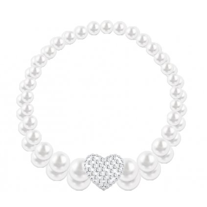 Náramek 4297-3 dvojitý s bílými umělými perlami - korálek ve tvaru srdce ozdobený zirkony 2001972-1