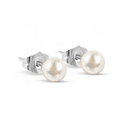 Rhódiované náušnice, perla - krémové barvy 1001983