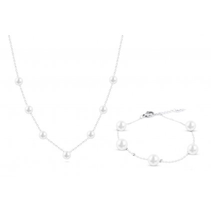 Set z chirurgické oceli, řetízek + náramek ozdobený perlami 143