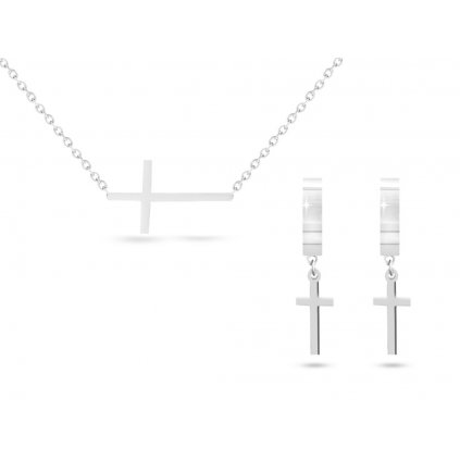 Set z chirurgické oceli ležící křížek, řetízek + visací náušnice 184