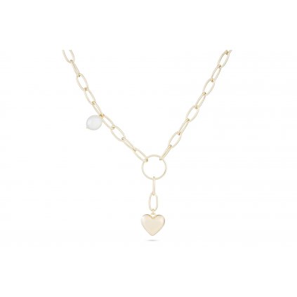 Pozlacený řetízek 14k zlatem, obdélníkový ve tvaru písmene ypsilon se srdcem a bílou perlou 3001535