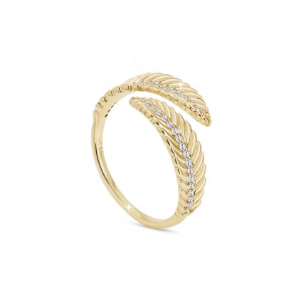Pozlacený dámský prsten 14k zlatem, nastavitelný, větvičky ozdobené pásy zirkonů 4000270