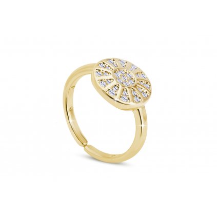 Pozlacený dámský prsten 14k zlatem, medailonek ozdobený zirkony 4000271