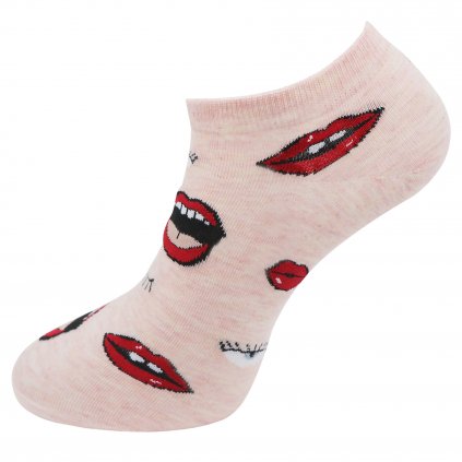 Dámské kotníkové ponožky s potiskem pusinek - melír růžové barvy 9001462-10