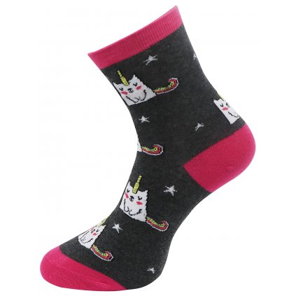 Dámské ponožky s potiskem UNICORN CAT NP6322 - tmavě šedé barvy 9001482