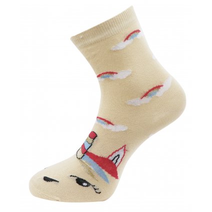 Dámské ponožky s potiskem jednorožce - béžové barvy 9001477-4