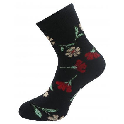 Dámské froté ponožky s potiskem květin NV8868 - černé barvy 9001486