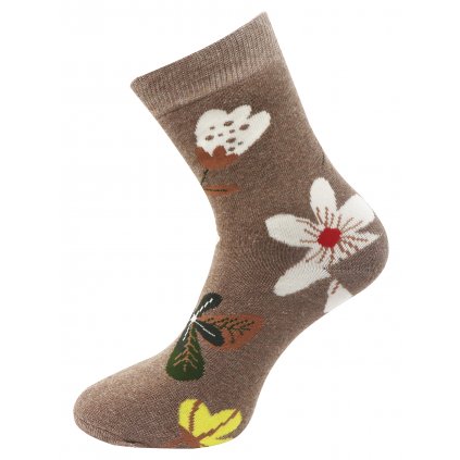 Dámské froté ponožky s potiskem květin NV8868 - hnědé barvy 9001486-2