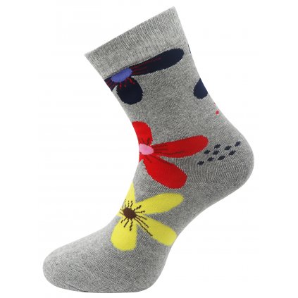 Dámské froté ponožky s potiskem květin NV8868 - šedé barvy 9001486-3