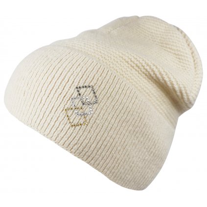 Dámská pletená čepice Wrobi s kamínky ve tvaru symbolu, béžová 7100378-2