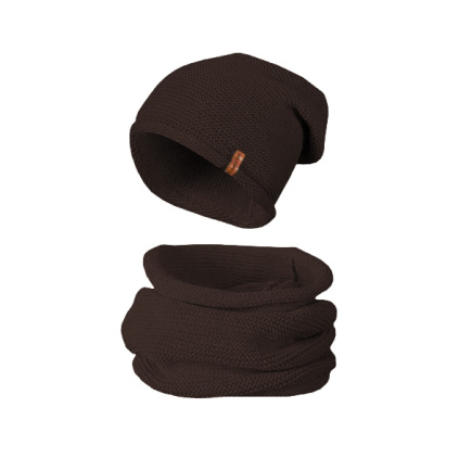 Dámský zimní set Mark - čepice a tunel, kávově hnědé barvy