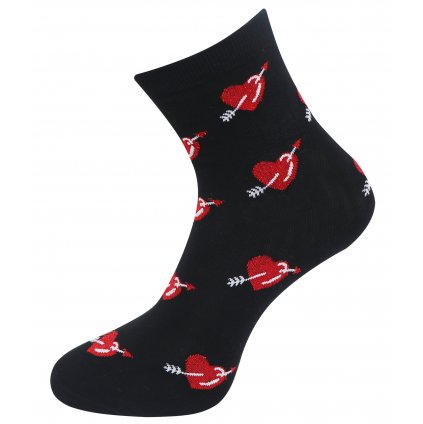 Dámské ponožky s potiskem srdce se šípem NZP9096 a lesklou nití- černé barvy 9001489-3