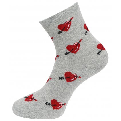 Dámské ponožky s potiskem srdce se šípem NZP9096 a lesklou nití- šedé barvy 9001489-4