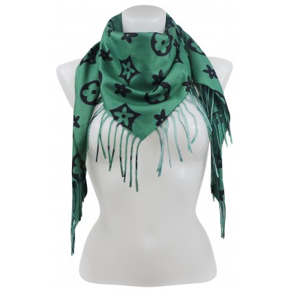 Dámský kašmírový čtvercový šátek s květinami 2115-30, zelené barvy 7200577-1