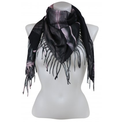 Dámský kašmírový čtvercový šátek peříčka 23105-42, černé barvy 7200583-6