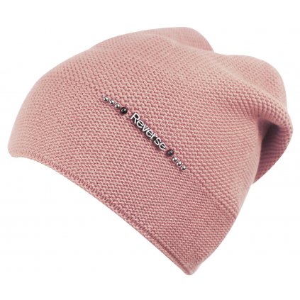 Dámská pletená čepice s logem Reverse a perličkami, růžová 7100372-10