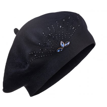 Dámský pletený baret s kamínky, černé barvy 7100381-6