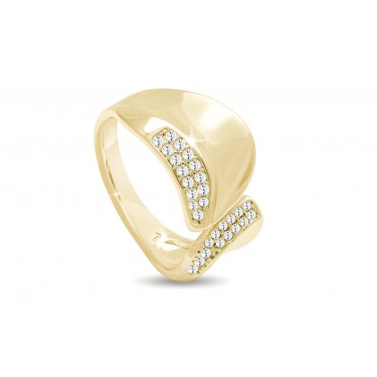 Pozlacený dámský prsten 14k zlatem, nastavitelný, stuha ozdobena zirkony 4000297