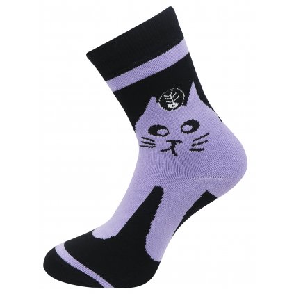 Dámské froté ponožky s potiskem kočky NV8860, fialové barvy 9001500-1