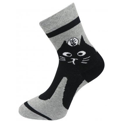 Dámské froté ponožky s potiskem kočky NV8860, šedé barvy 9001500-4