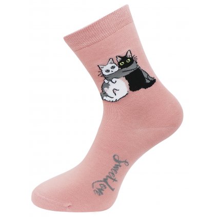 Dámské ponožky s potiskem dvou koček s šálou NX9155- růžové barvy 9001498-1