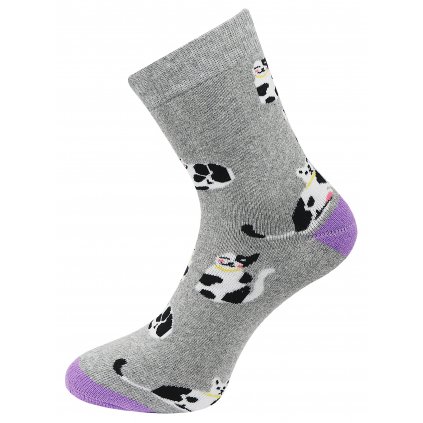Dámské froté ponožky s potiskem černobílé kočky NV8865, šedé barvy 9001499-1