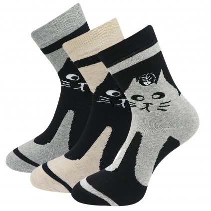 Zvýhodněný set 3 párů froté ponožek s potiskem kočky A8