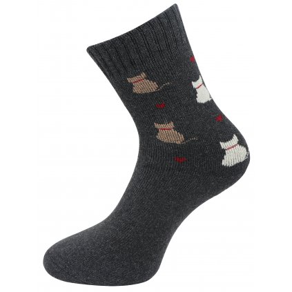 Dámské froté ponožky s potiskem kočiček TNV9231, tmavě šedé barvy 9001503-2