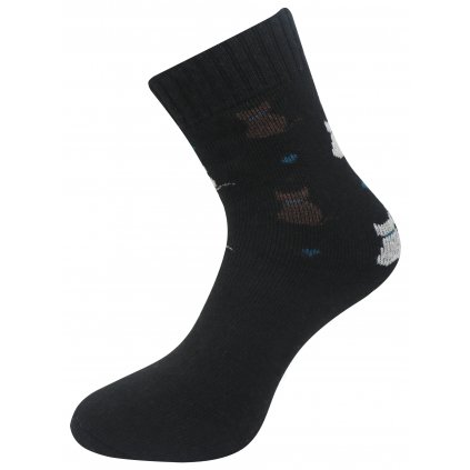 Dámské froté ponožky s potiskem kočiček TNV9231, černé barvy 9001503-4