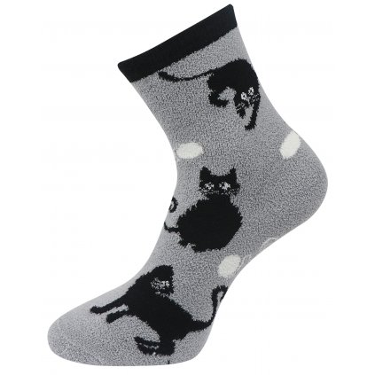 Dámské chlupaté termo ponožky s kočkami NB8917, šedé barvy 9001502