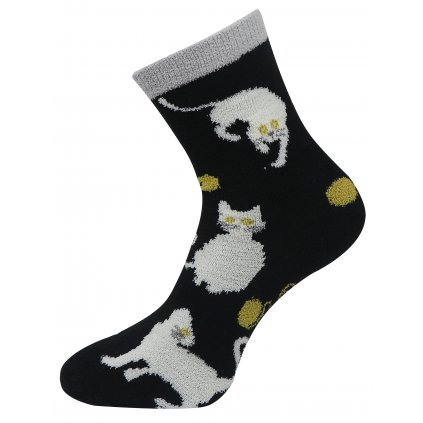 Dámské chlupaté termo ponožky s kočkami NB8917, černo-žluté barvy 9001502-1