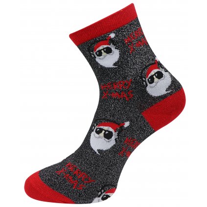 Vánoční dámské ponožky SN9385, santa MERRY X-MAS s lesklou nití - černé barvy 9001504-3