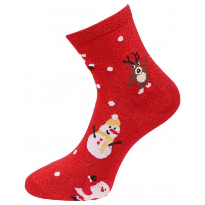 Vánoční dámské ponožky SN9385, vánoční kamarádi s lesklou nití - červené barvy 9001504-4