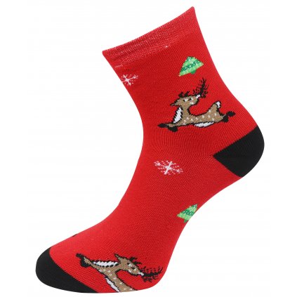 Vánoční dámské termo ponožky WH-20015, letící sob - červené barvy 9001501
