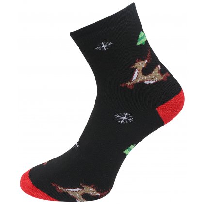 Vánoční dámské termo ponožky WH-20015, letící sob - černé barvy 9001501-1