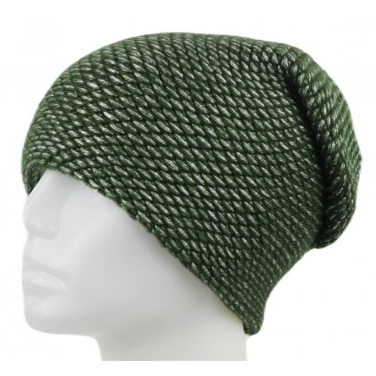 Dámská pletená zimní čepice, WROBI s lesklou nití - zelená 7100390