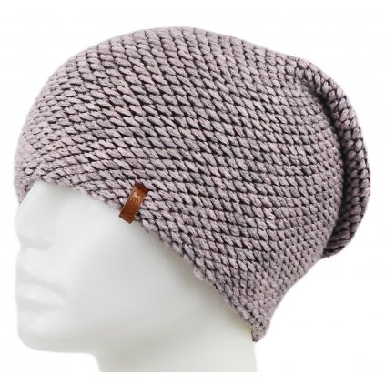 Dámská pletená zimní čepice WROBI, šedo-růžová 7100390-8