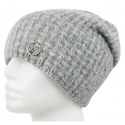 Dámská pletená zimní čepice s kovovou ozdobou - světle šedá 7100386-1