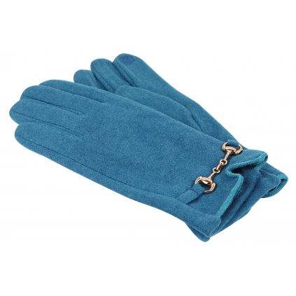 Dámské pletené rukavice se zlatou přezkou - modré barvy 9001510