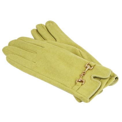 Dámské pletené rukavice se zlatou přezkou - žluté barvy 9001510-1