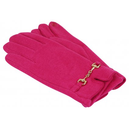 Dámské pletené rukavice se zlatou přezkou - neonově růžové barvy 9001510-7