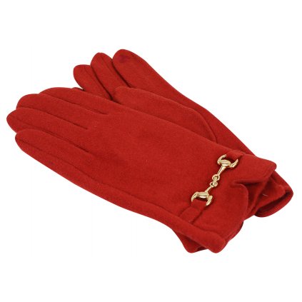 Dámské pletené rukavice se zlatou přezkou - cihlově červené barvy 9001510-8