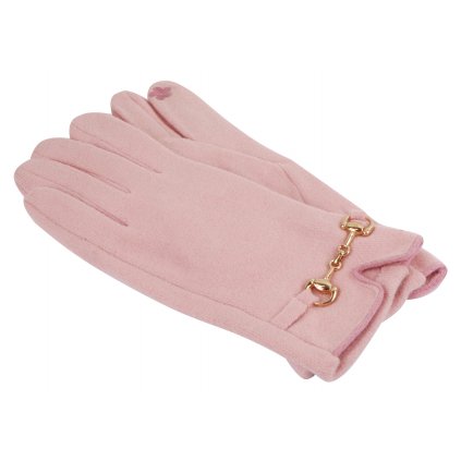 Dámské pletené rukavice se zlatou přezkou - růžové barvy 9001510-9