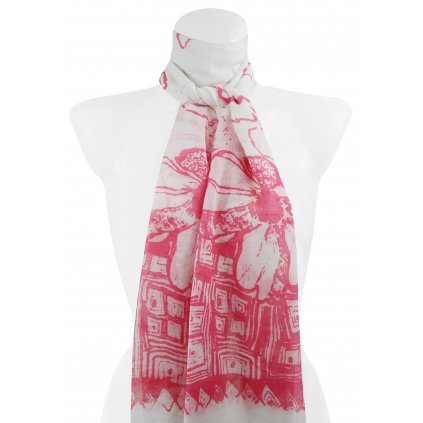 Dámský obdélníkový šál s potiskem květin, bílo-růžové barvy 118