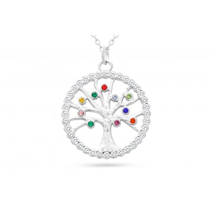 Řetízek z chirurgické oceli, strom života v kruhu s barevnými zirkony 3001711