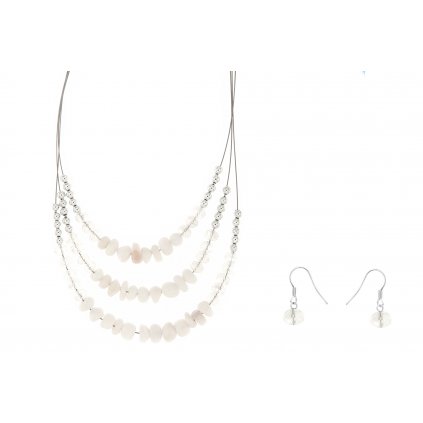 Lankový náhrdelník trojřadý s umělými korálky a kameny - bílé barvy 6000447-1