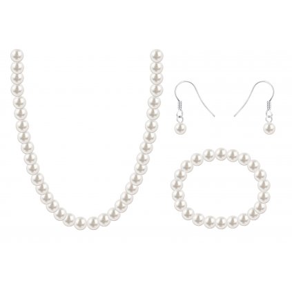 Set z bižuterního kovu, krémová perla, náhrdelník + náušnice + náramek 6000465-1