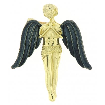 Brož - anděl s černými křídly, zlaté barvy 9001542