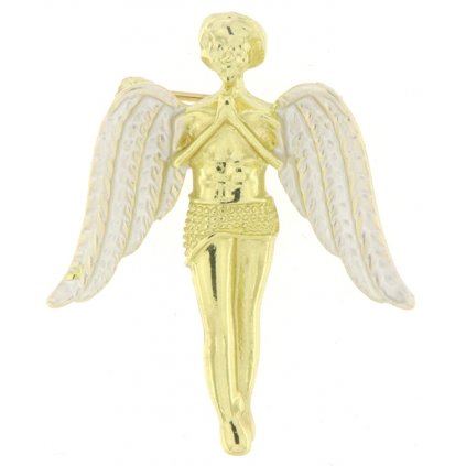 Brož - anděl s bílými křídly, zlaté barvy 9001542-1